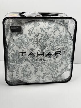 New Tahari Home 4PC KING Duvet Cover Steel Gray Shams Round Bow Pillow